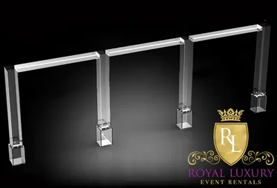 Three clear acrylic arches in a row sharing columns, rendered at an angle against a black background