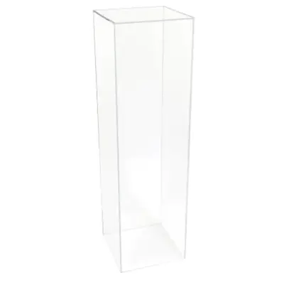Single tall clear acrylic square flower stand with open edges and a flat top