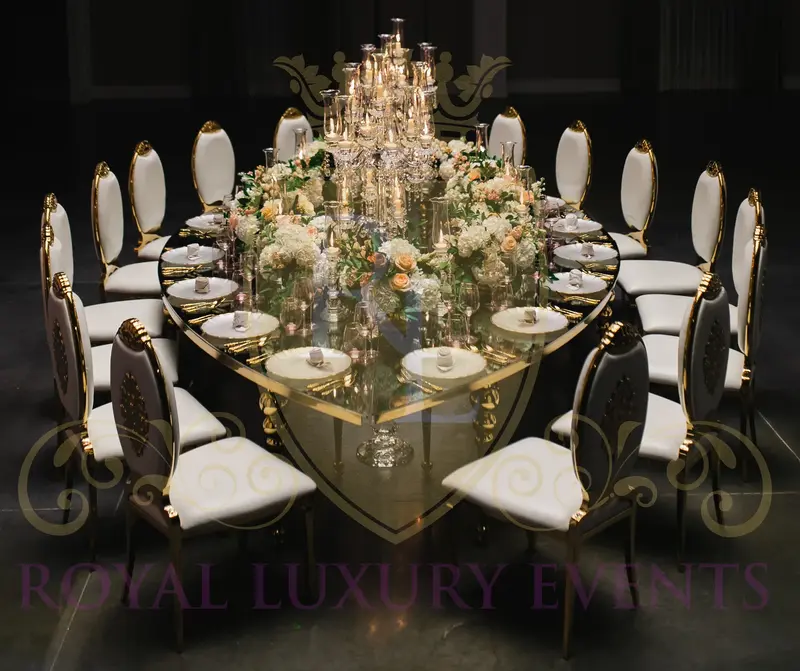 View this stunning teardrop table rental from Royal Luxury Events in Houston, Texas, perfect for any event or wedding.