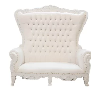 View this stunning White Throne Loveseat with White Leather rental from Royal Luxury Events in Houston, Texas, perfect for any event or wedding. 