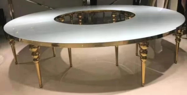 Full Circle Dining Table - Gold Bubble Legs and Frame with White Glossy Top