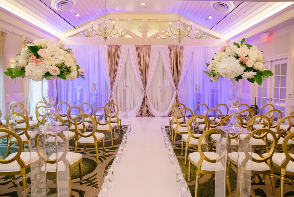 intimate wedding decor, royal luxury events, gold ceremony decor