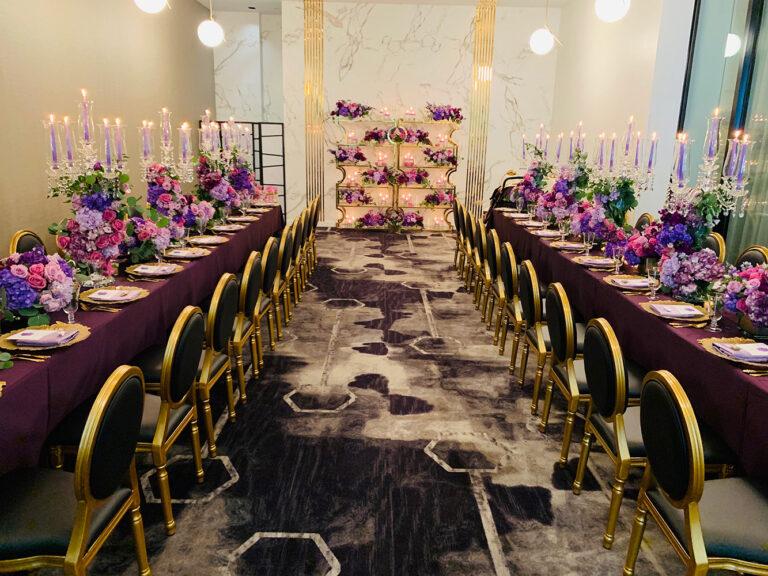 View this purple and pink wedding at 51Fifteen in Houston, Texas with stunning decor and flowers by Royal Luxury Events.
