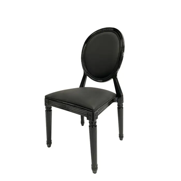 Black King Louis XVI Dining Chair with Solid Back Cushion - Royal