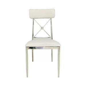 Franklin Silver and White Dining Chair with Back Cushion, Cross-Back Metal Farm Chair