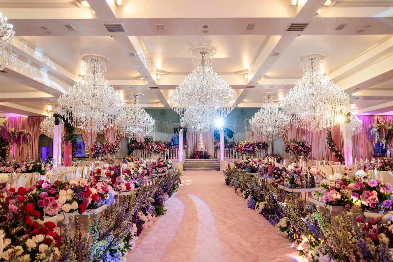 Luxury blush pink and gold quinceañera ballroom décor - Royal Luxury Events