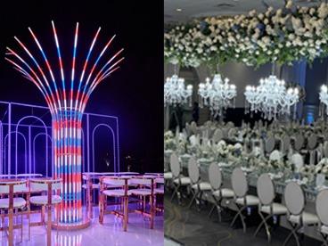 Lighting and chandeliers - Custom LED Tree and 6-Chandelier Arch Over-Table Install