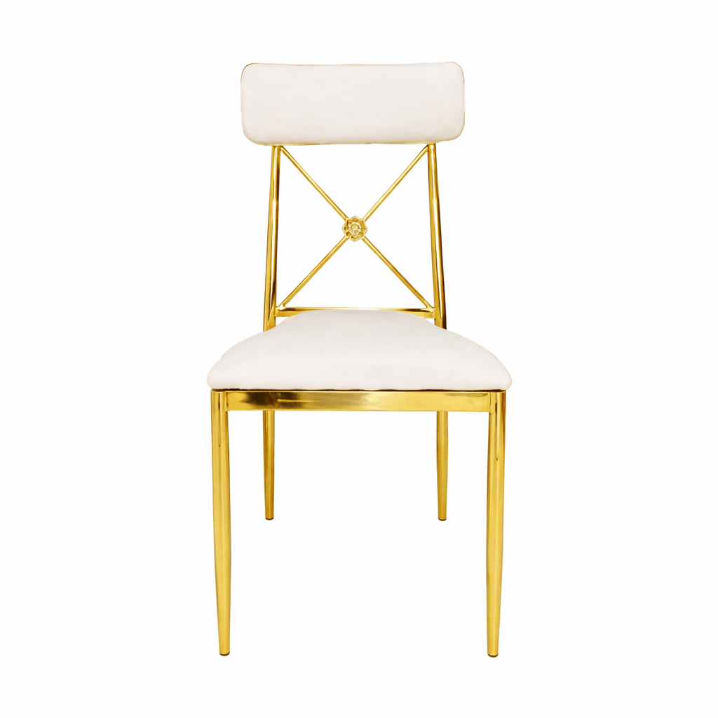 Franklin Gold and White Dining Chair with Back Cushion, Cross-Back Metal Farm Chair