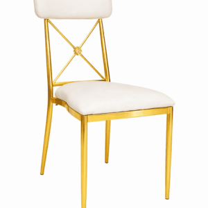 Franklin Gold and White Dining Chair with Back Cushion, Cross-Back Metal Farm Chair