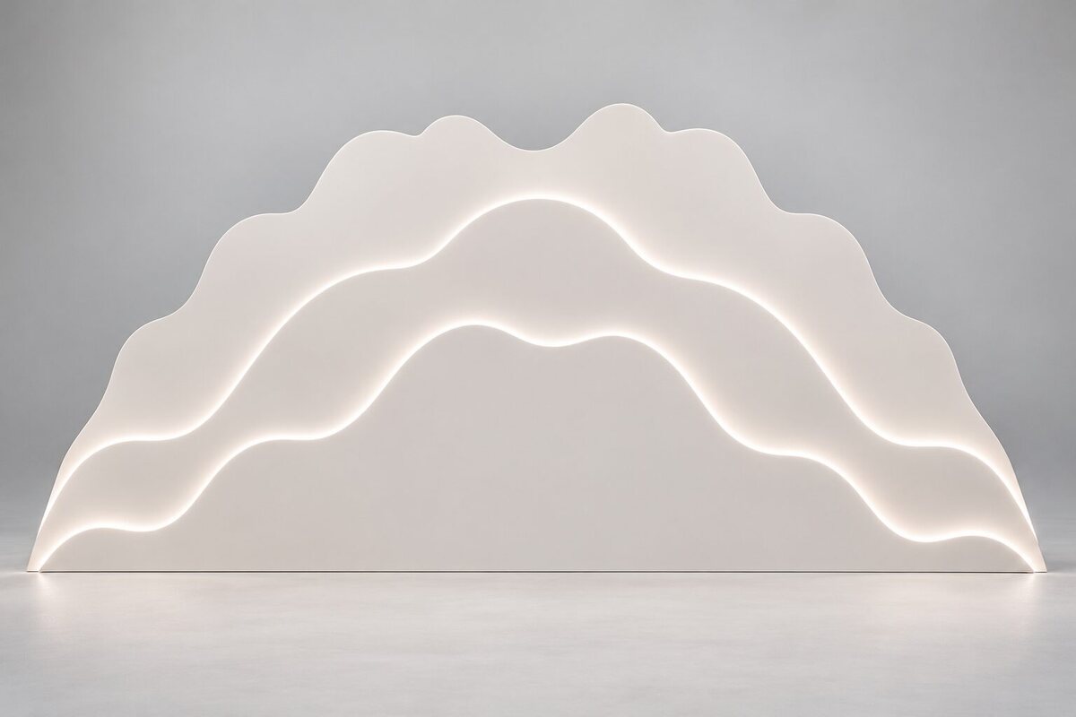 Wavy Ocean Scalloped White LED Backdrop, 20 feet wide, 8 foot high