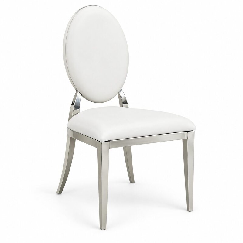 Elegant Silver and White Velvet Dining Garbo Chair, front three-quarter view