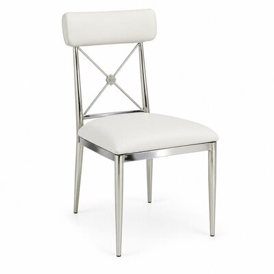 Franklin Silver and White Dining Chair with Back Cushion, Cross-Back Metal Farm Chair