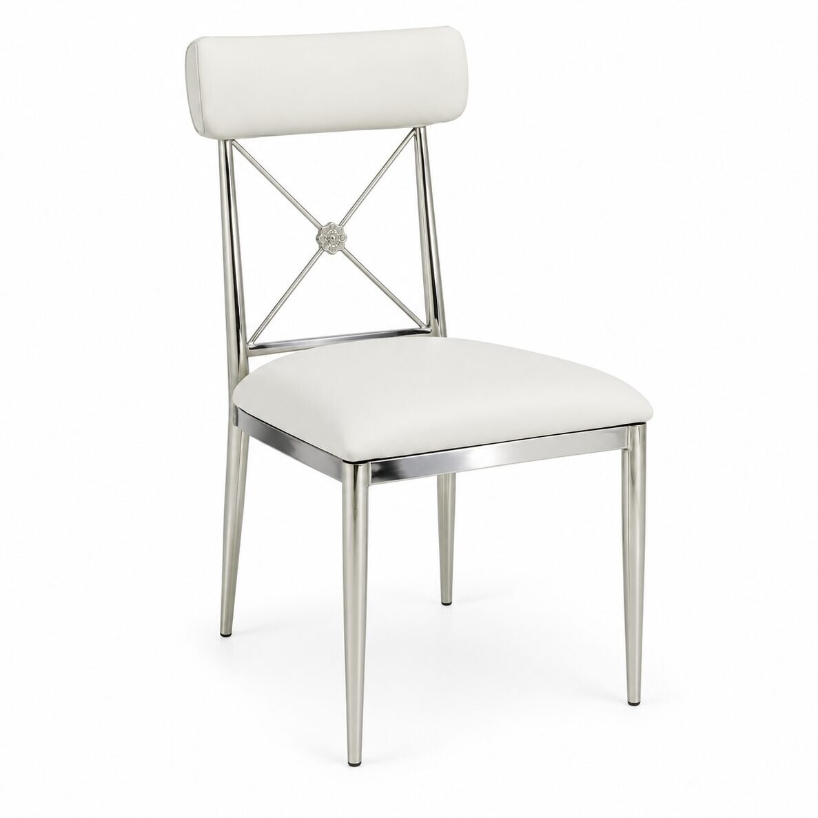 Franklin Silver and White Dining Chair with Back Cushion, Cross-Back Metal Farm Chair